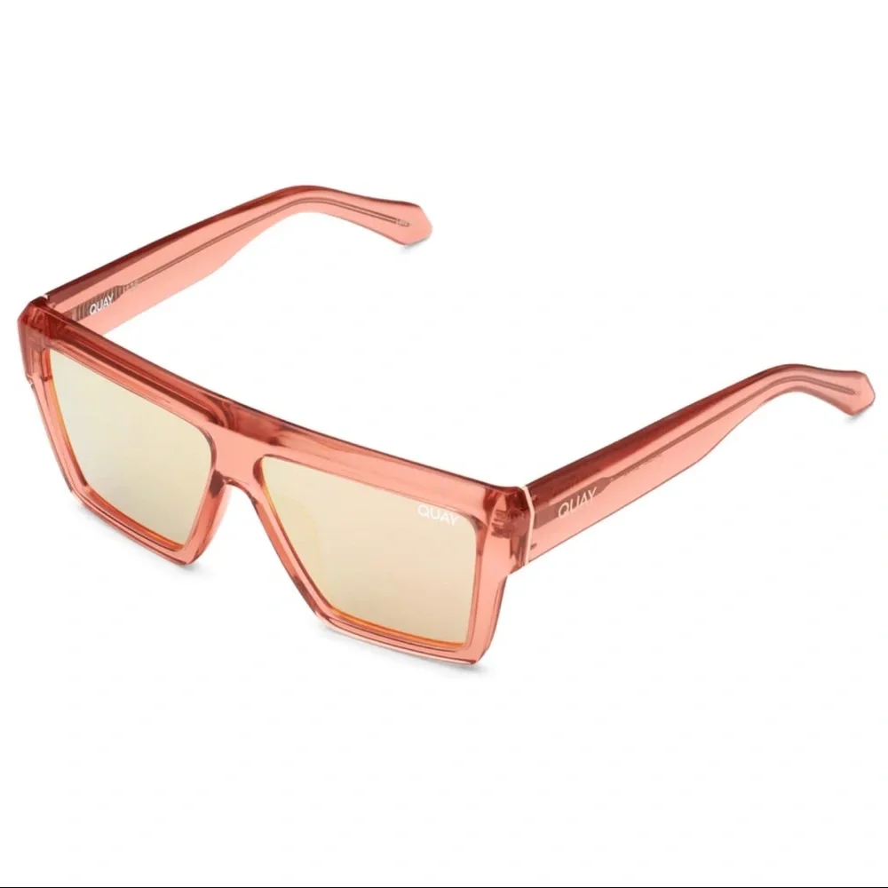 QUAY Base Line Sunglasses Blush Flat Brow Frame Champagne Mirror Lens NWT